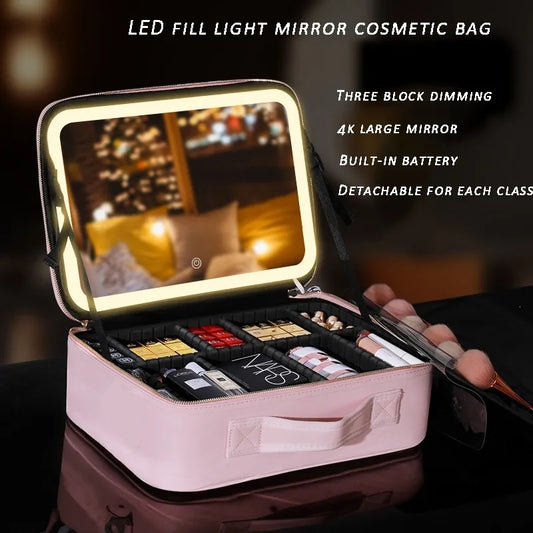 Portable Cosmetic Bag with Smart LED Cosmetic Case
