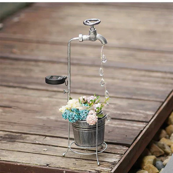 Amazon Solar Iron Water Drop Water Outdoor Landscape Lamp Garden New Faucet Iron Decorative Lamp